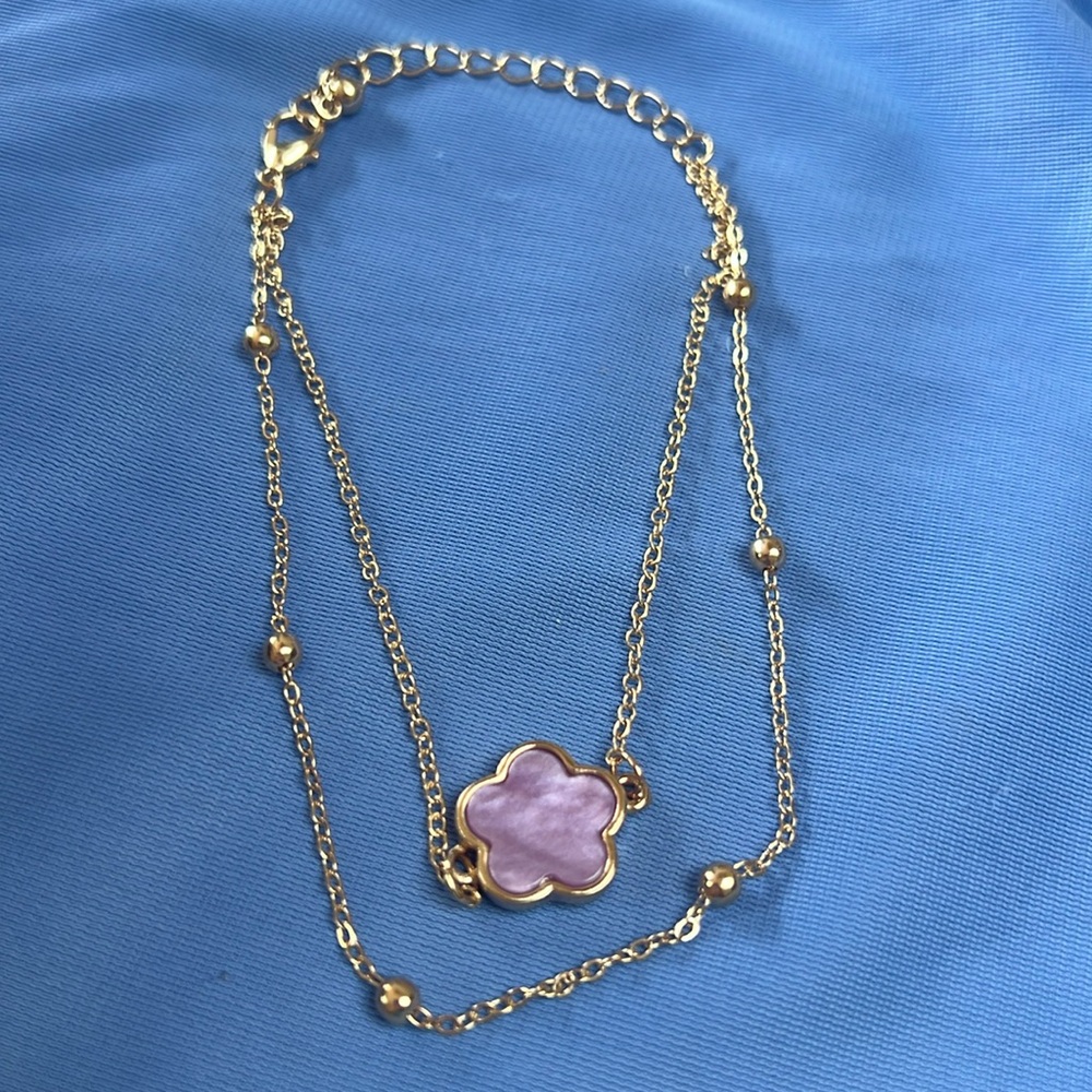 Gold and Lavender Flower Fashion Adjustable Ankle Bracelet